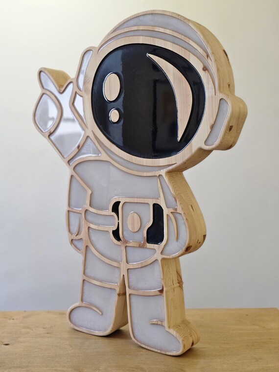 XXL Astronaut Lamp, Pine Wood & Resin, Kids Night Light