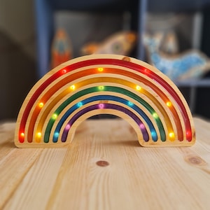 Rainbow Night Light | Wooden LED Nursery Lamp | Colorful Kids Room Decor | Montessori Inspired Gift