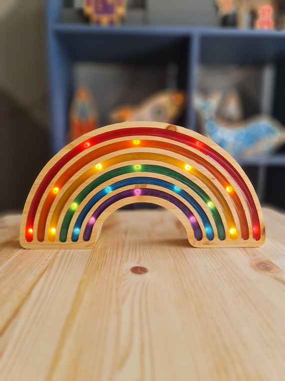 Rainbow Night Light | Wooden LED Nursery Lamp | Colorful Kids Room Decor | Montessori Inspired Gift