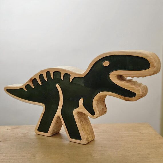 Modern kids' room decor with dinosaur figure and wireless LED lighting