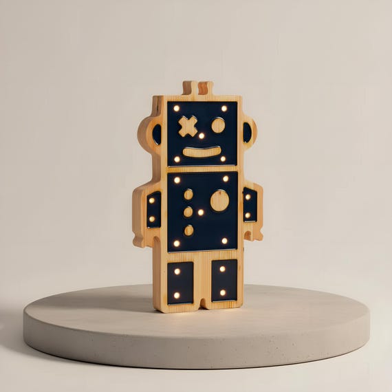 Robot Night Light for kids bedroom, cute LED robot lamp with soft glow, bedside nightlight gift for toddlers & children, battery operated