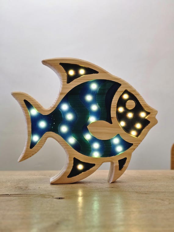 Fish Night Lamp: Wooden Ocean LED Lamp, Kids Nursery Decor