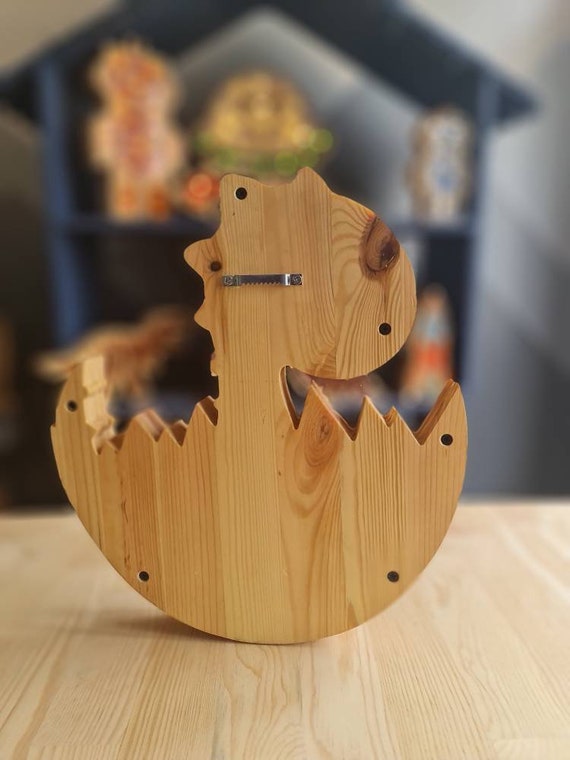 Handmade Dinosaur Night Light | Wooden Dino Lamp for Kids Room | Nursery Dinosaur Decor | Egg Hatching Light