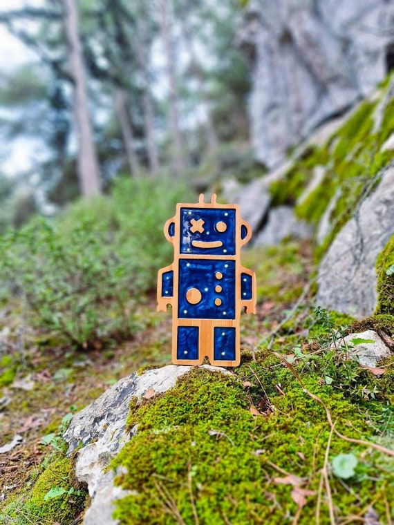 Large Robot LED Night Light for Kids' Bedroom | Decorative Blue & Orange Lamp | Children's Room Decor
