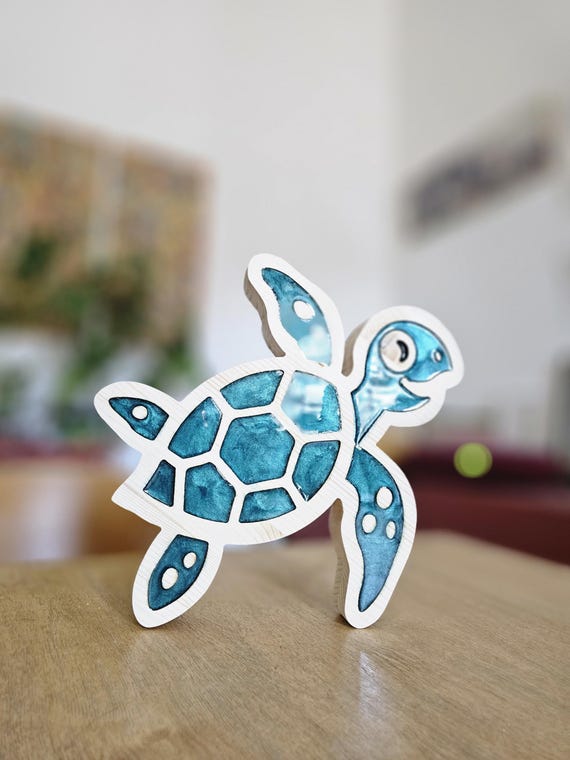 Eco-friendly wooden turtle lamp, perfect for ocean-themed bedrooms