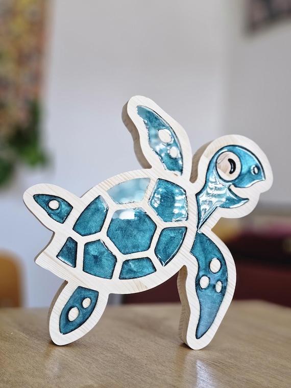 Sea Turtle Night Light | Wooden Caretta Lamp for Kids Room | Ocean Nursery Decor | Toddler Turtle LED Lamp