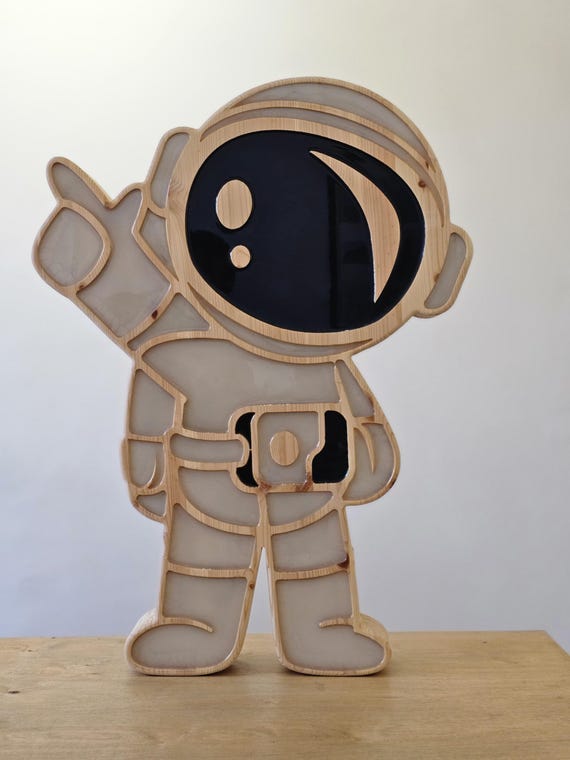 Astronaut Night Light | Wooden Space Nursery Lamp | LED Kids Room Decor | Space Explorer Gift