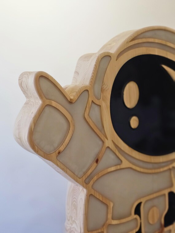 XXL Astronaut Lamp, Pine Wood & Resin, Kids Night Light