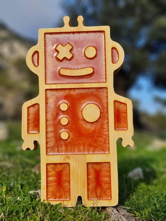 Large Robot LED Night Light for Kids' Bedroom | Decorative Blue & Orange Lamp | Children's Room Decor