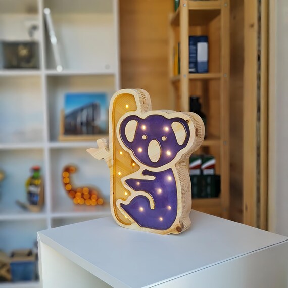 Koala Nursery Lamp: Handmade Pine Wood Night Light
