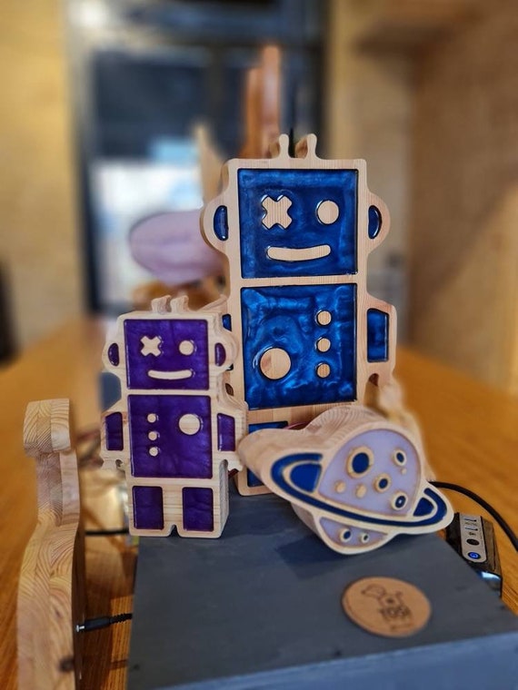 Large Robot LED Night Light for Kids' Bedroom | Decorative Blue & Orange Lamp | Children's Room Decor