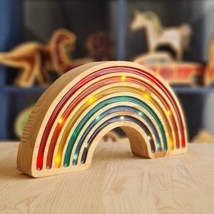 Wooden Rainbow Night Light | Montessori LED Lamp for Kids Room | Colorful Nursery Decor | Handmade Eco-Friendly Gift