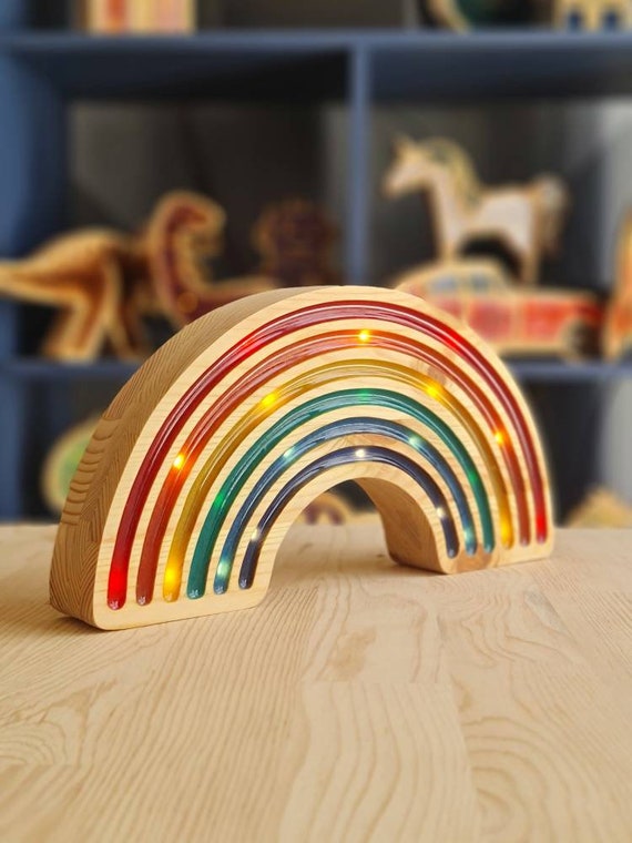 Wooden Rainbow Night Light | Montessori LED Lamp for Kids Room | Colorful Nursery Decor | Handmade Eco-Friendly Gift