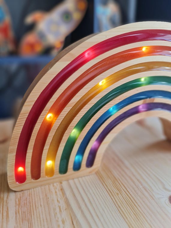 Rainbow Night Light | Wooden LED Nursery Lamp | Colorful Kids Room Decor | Montessori Inspired Gift