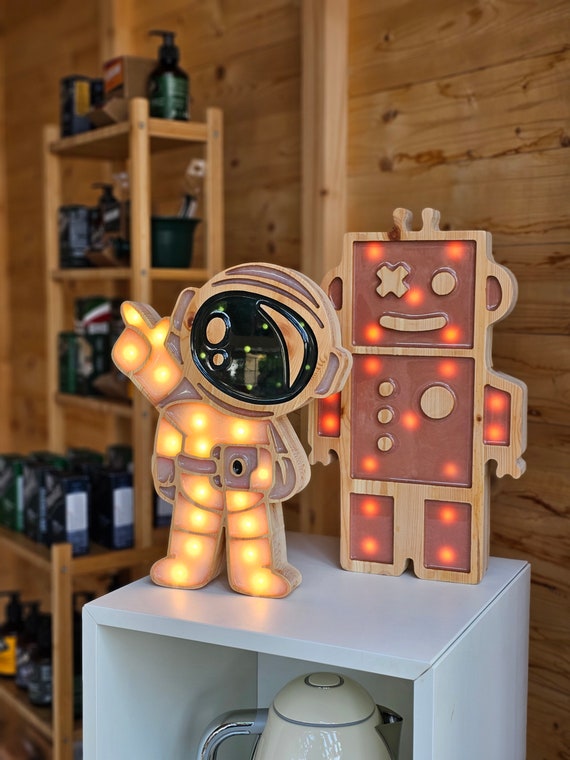 Large Robot LED Night Light for Kids' Bedroom | Decorative Blue & Orange Lamp | Children's Room Decor