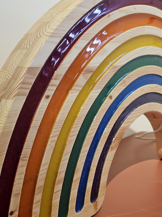 XXL Rainbow LED Night Light: Wooden Dimmer Lamp with Remote