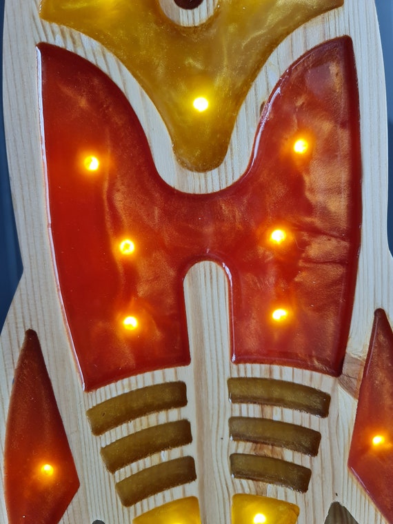 Handmade Rocket Ship Night Light | Wooden LED Space Lamp for Kids Room | Nursery Rocket Decor