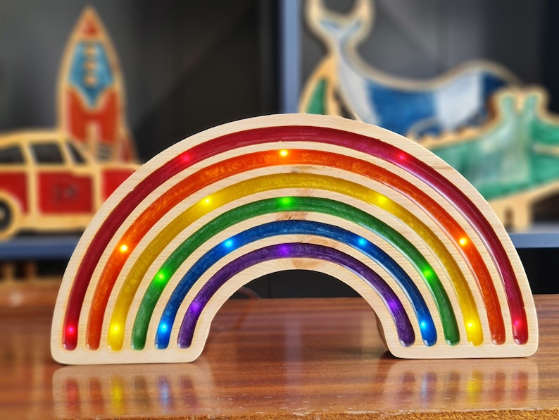 Kinder Nachtlicht aus Holz | Rainbow Night Lamp | Wooden LED Nursery Lamp | Montessori Inspired Kids Room Decor image 8