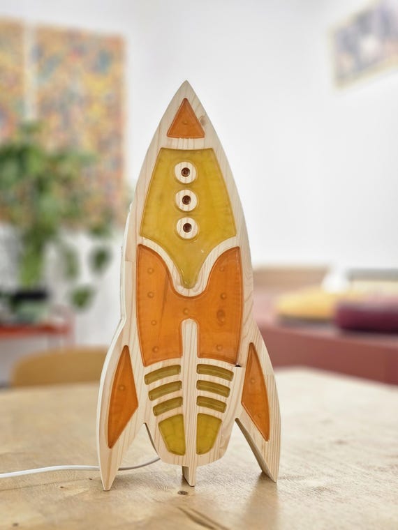 Vintage Space Rocket Night Lamp for Children's Bedroom - Illuminating Decor for Nursery & Playroom