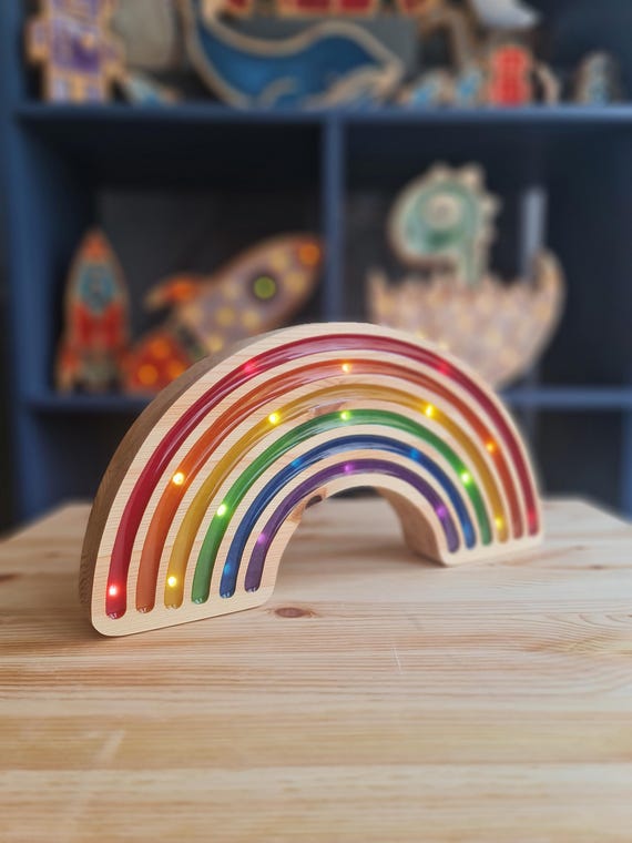 Rainbow Night Light | Wooden LED Nursery Lamp | Colorful Kids Room Decor | Montessori Inspired Gift