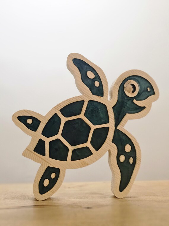Wooden sea turtle lamp with ocean-inspired design for nursery decor