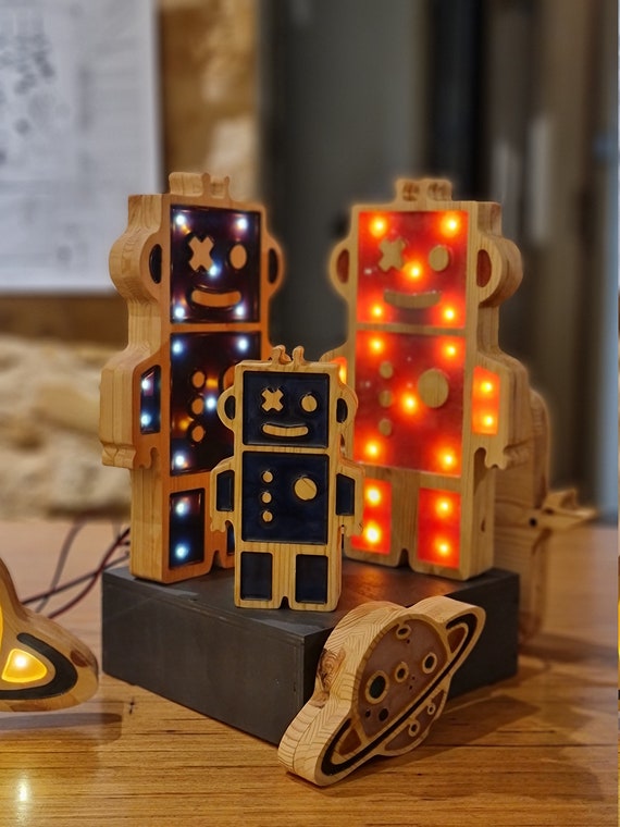 Large Robot LED Night Light for Kids' Bedroom | Decorative Blue & Orange Lamp | Children's Room Decor