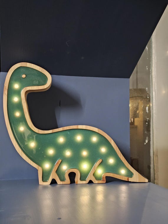 Wooden Dinosaur Lamp for Kids' Bedroom | Cute Dino Lamp Decor Gift for Toddlers & Dinosaur Enthusiasts
