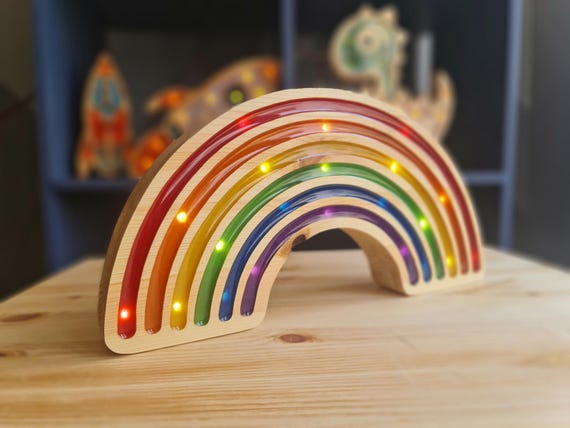Rainbow Night Light | Wooden LED Nursery Lamp | Colorful Kids Room Decor | Montessori Inspired Gift