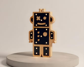 Robot Night Light for kids bedroom, cute LED robot lamp with soft glow, bedside nightlight gift for toddlers & children, battery operated