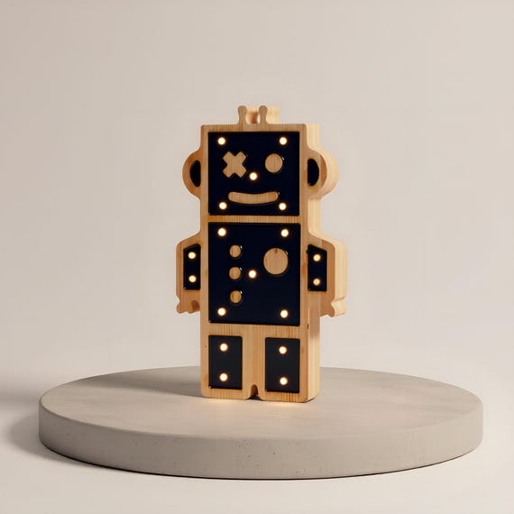 Robot Night Light for kids bedroom, cute LED robot lamp with soft glow, bedside nightlight gift for toddlers & children, battery operated