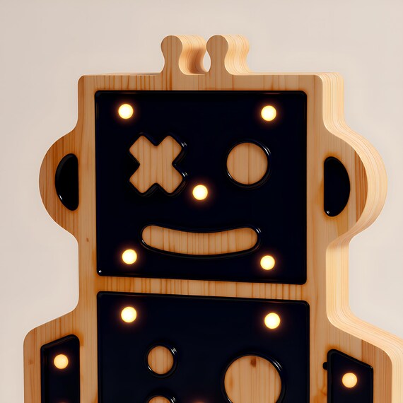 Robot Night Light for kids bedroom, cute LED robot lamp with soft glow, bedside nightlight gift for toddlers & children, battery operated