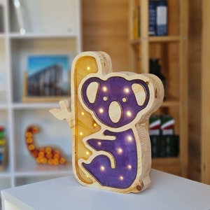 Koala Night Light | Wooden LED Animal Lamp for Nursery | Cute Kids Room Decor | Baby Shower Gift