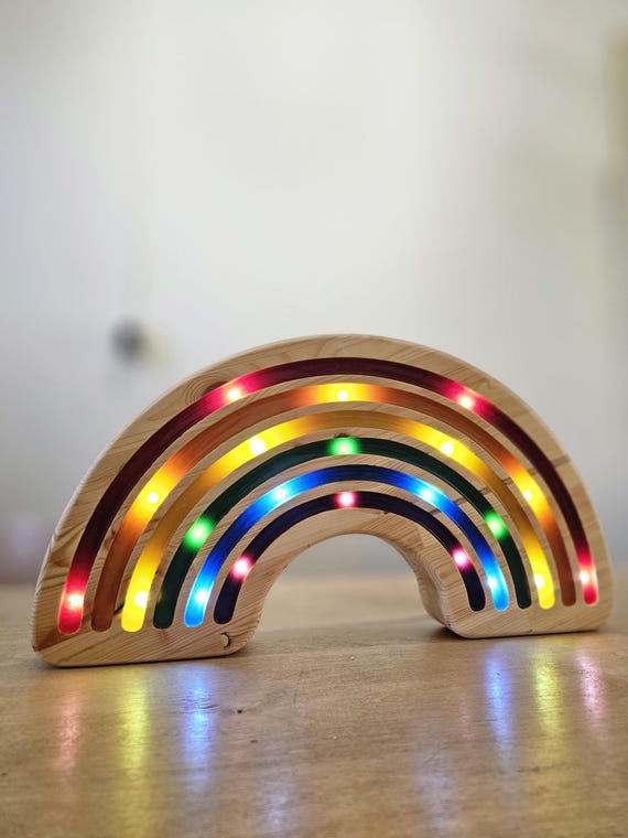 Rainbow Night Light | Wooden LED Nursery Lamp | Colorful Kids Room Decor | Montessori Inspired Gift