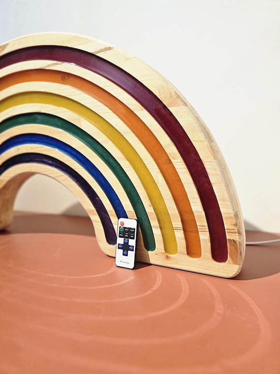 XXL Rainbow LED Night Light: Wooden Dimmer Lamp with Remote