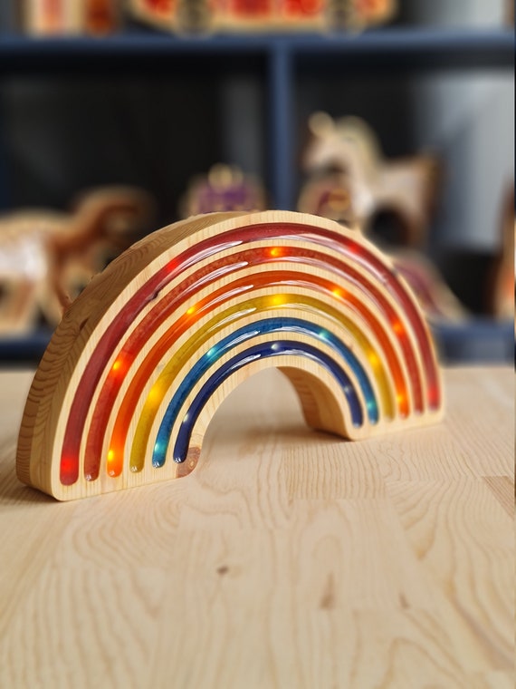 Wooden Rainbow Night Light | Montessori LED Lamp for Kids Room | Colorful Nursery Decor | Handmade Eco-Friendly Gift