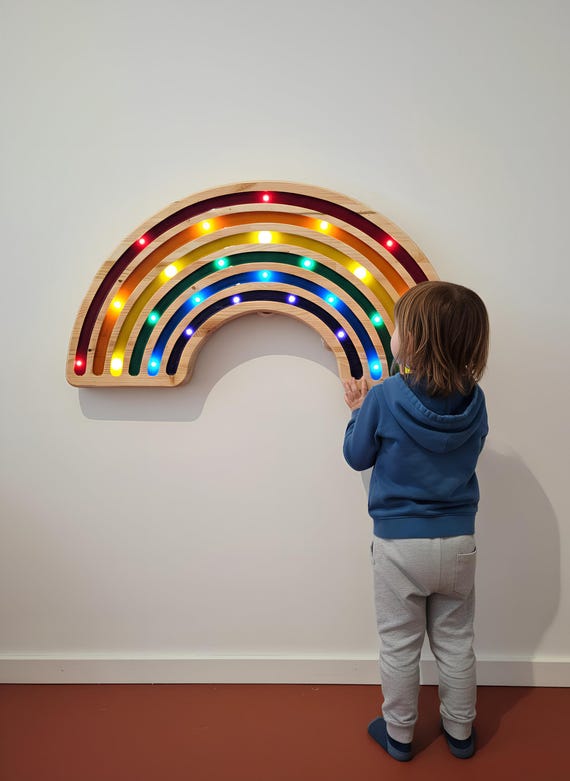 XXL Rainbow LED Night Light: Wooden Dimmer Lamp with Remote
