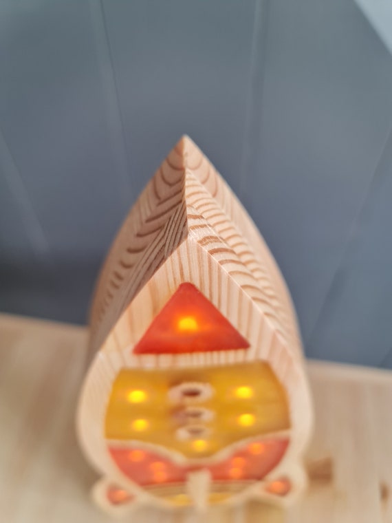 Handmade Rocket Ship Night Light | Wooden LED Space Lamp for Kids Room | Nursery Rocket Decor