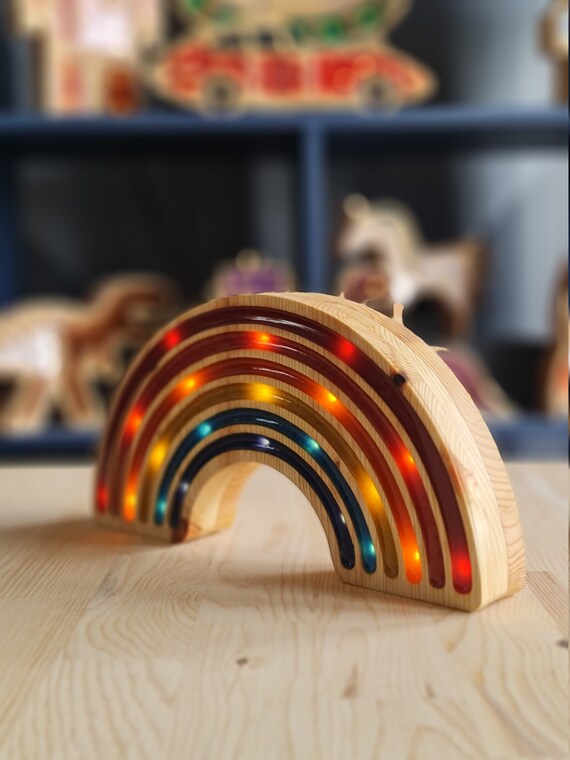 Wooden Rainbow Night Light | Montessori LED Lamp for Kids Room | Colorful Nursery Decor | Handmade Eco-Friendly Gift