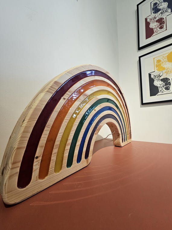 XXL Rainbow LED Night Light: Wooden Dimmer Lamp with Remote
