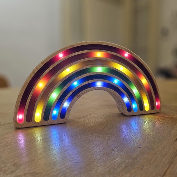 Rainbow Night Lamp, Wooden LED Nursery Light for Kids Bedroom Decor, Colorful Soft Glow with Rounded Edges