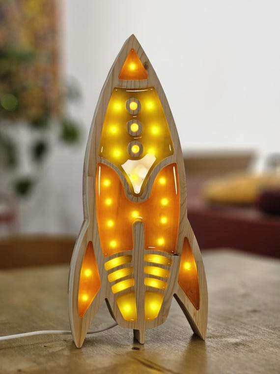 Vintage Space Rocket Night Lamp for Children's Bedroom - Illuminating Decor for Nursery & Playroom