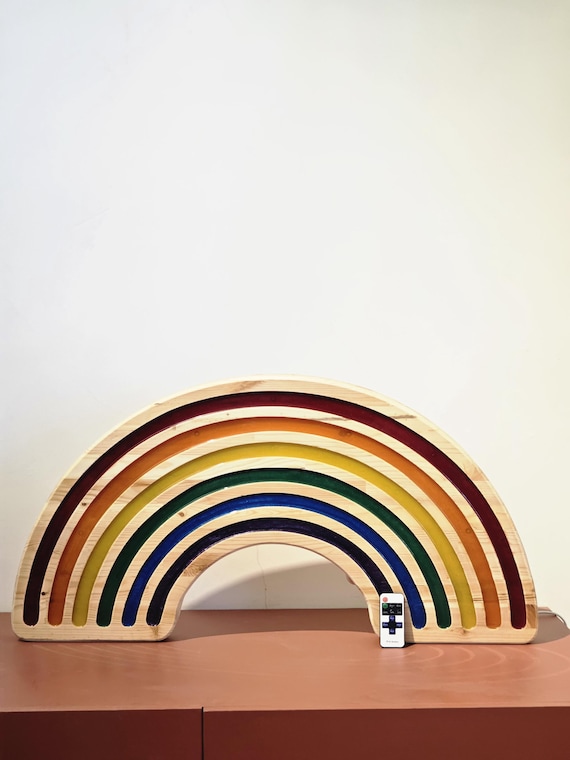 XXL Rainbow LED Night Light: Wooden Dimmer Lamp with Remote