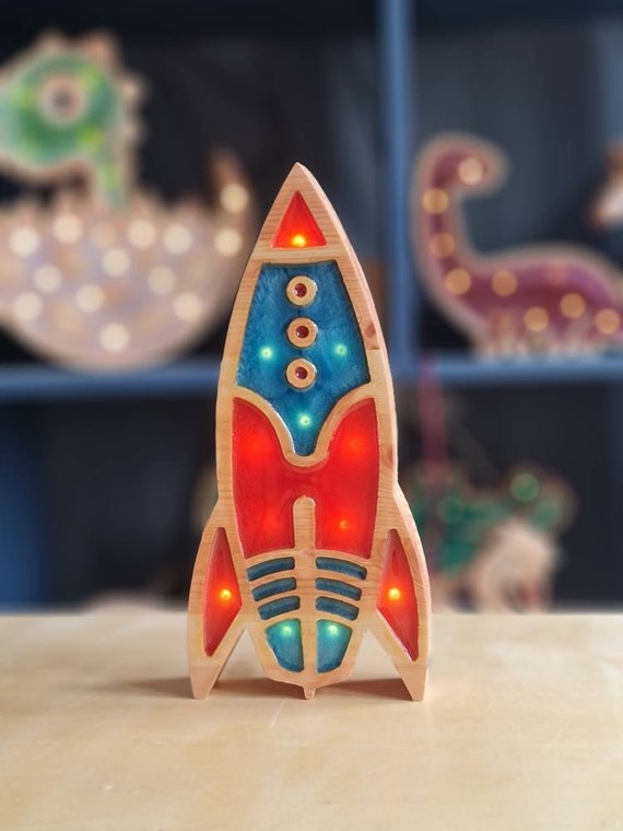 Vintage Space Rocket LED Night Light for Children's Bedroom - Illuminating Decor for Nursery & Playroom