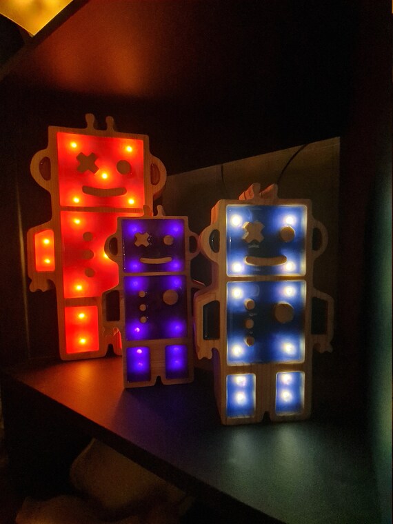 Large Robot LED Night Light for Kids' Bedroom | Decorative Blue & Orange Lamp | Children's Room Decor