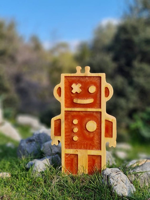 Large Robot LED Night Light for Kids' Bedroom | Decorative Blue & Orange Lamp | Children's Room Decor