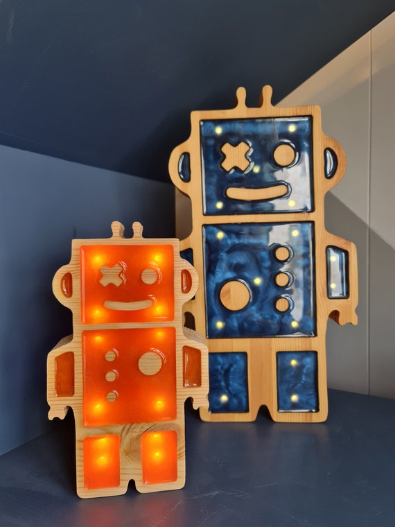 Large Robot LED Night Light for Kids' Bedroom | Decorative Blue & Orange Lamp | Children's Room Decor