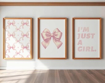 Rose Watercolor Bows Print Set, Coquette Room Decor (Digital Download)