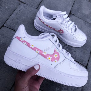 Custom Pink Floral Nike Air Force 1&#39;s, hand painted shoes