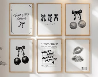 Watercolor Black Bows Wall Art Prints, Set of 6 (Digital Download)