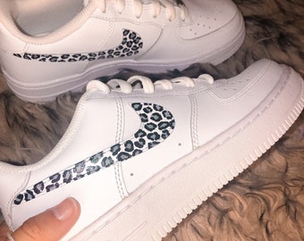 Grey Cheetah Custom Nike Air Force 1’s, Hand painted cheetah shoes